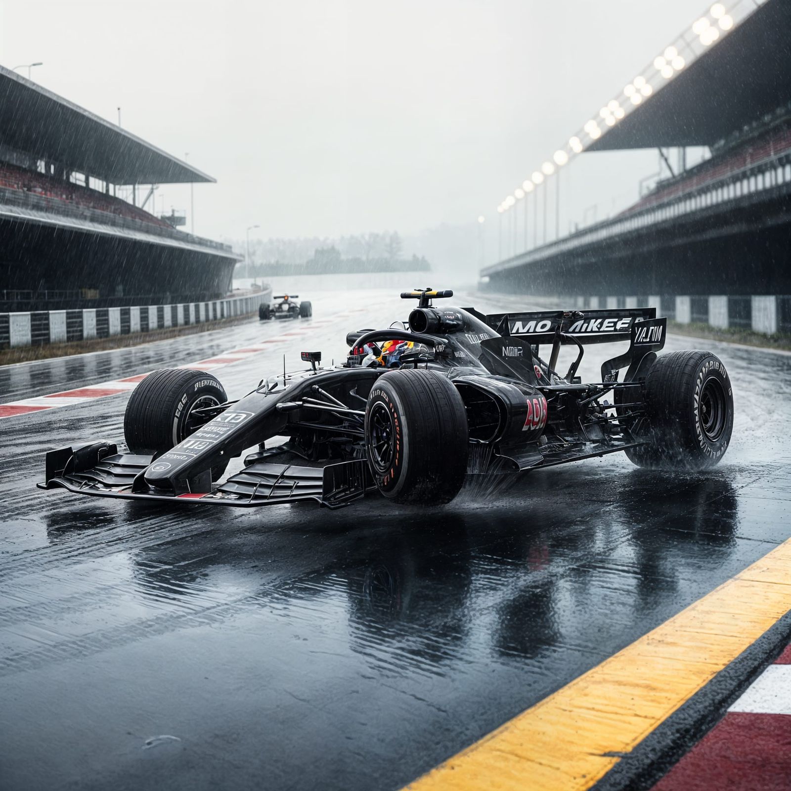 High-Speed Formula 1 Car in Hyper-Realistic Black-and-White