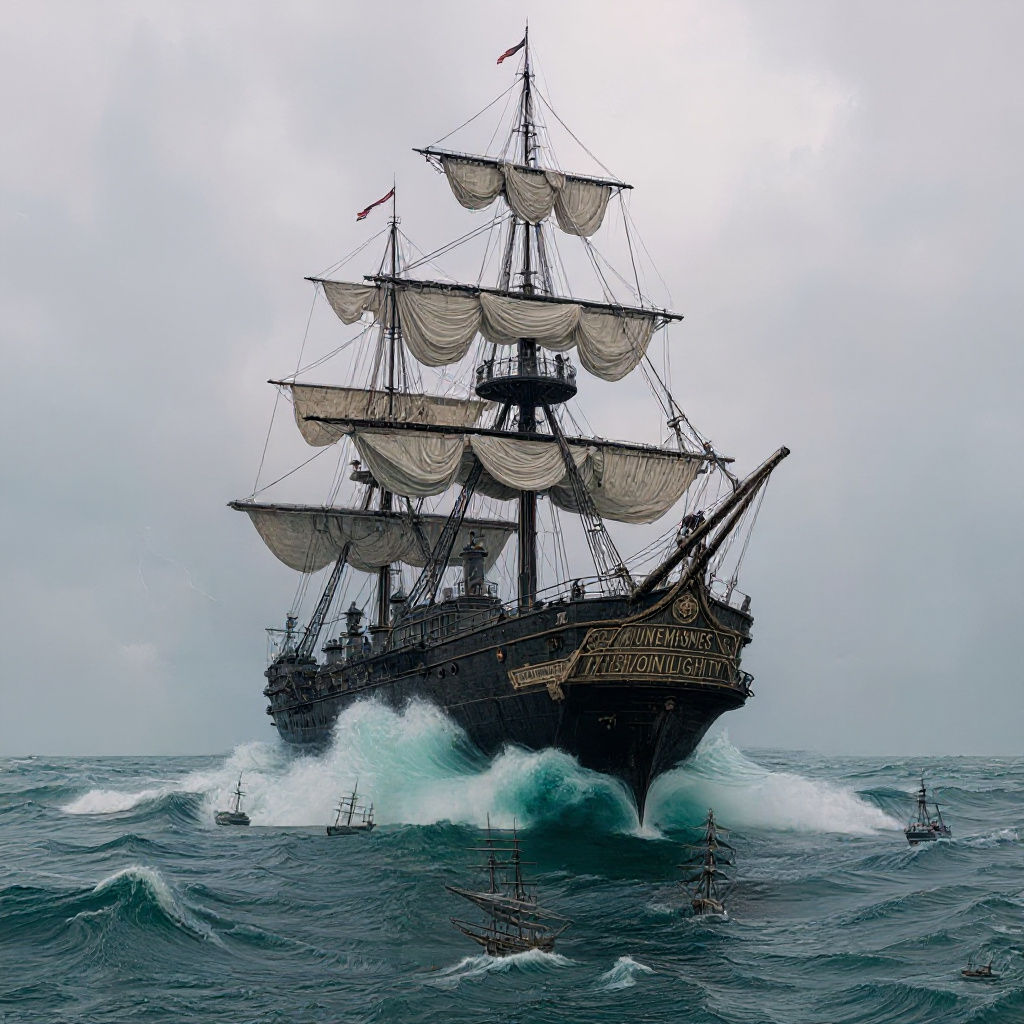 USS Constitution in Stormy Seas: Cinematic Digital Art
