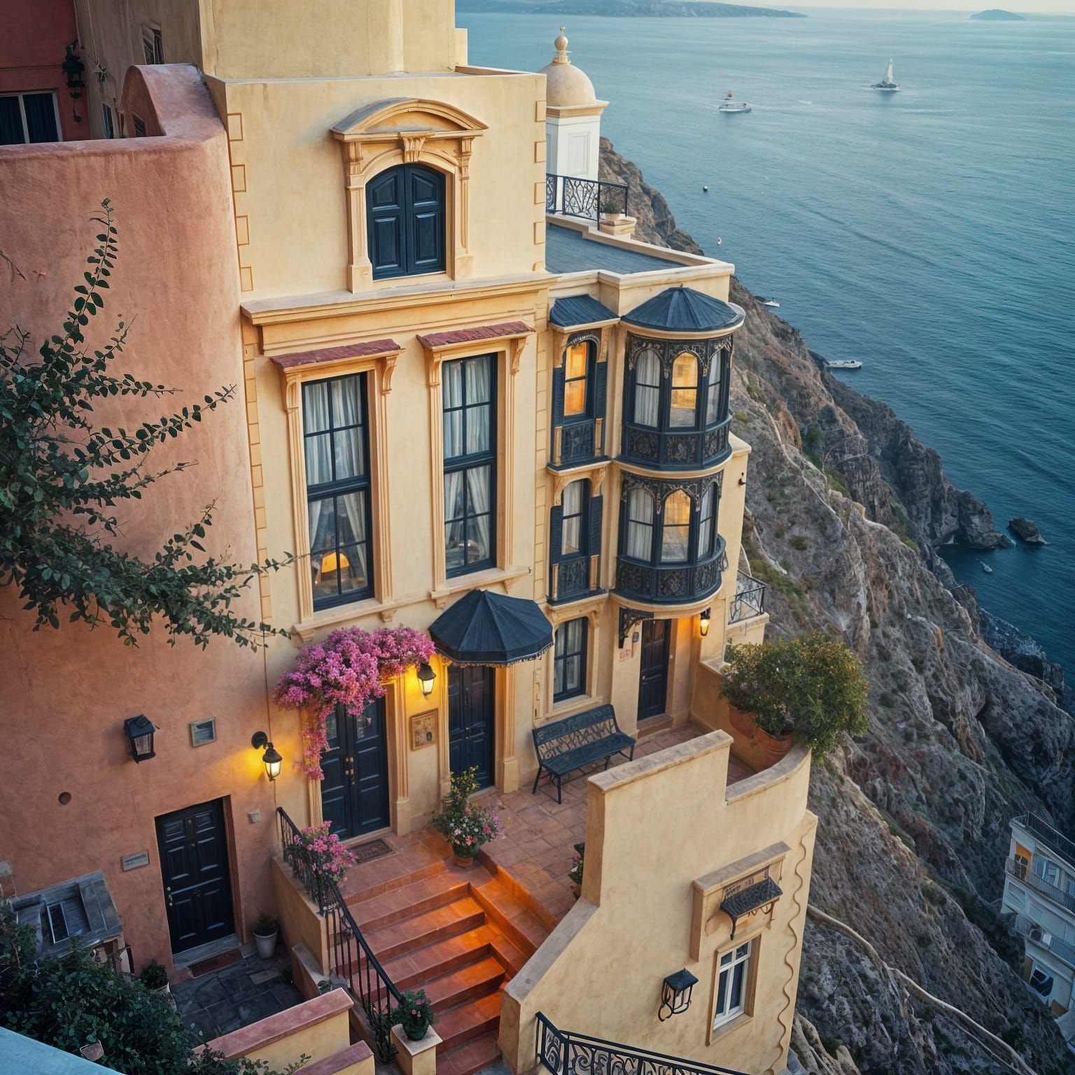 Victorian Italianate Apartment on Santorini Hillside