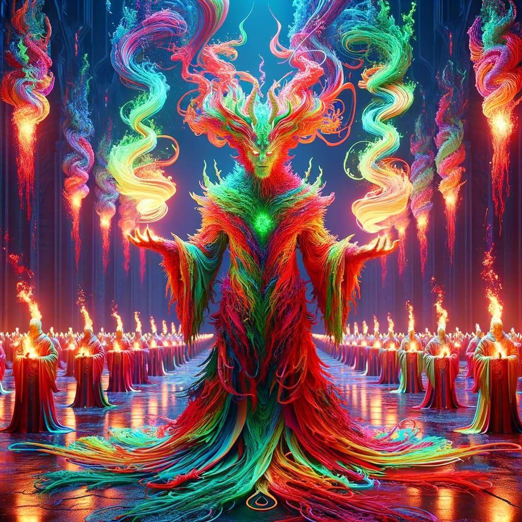 Colossal Humanoid Cerval Wields Multicolored Energy