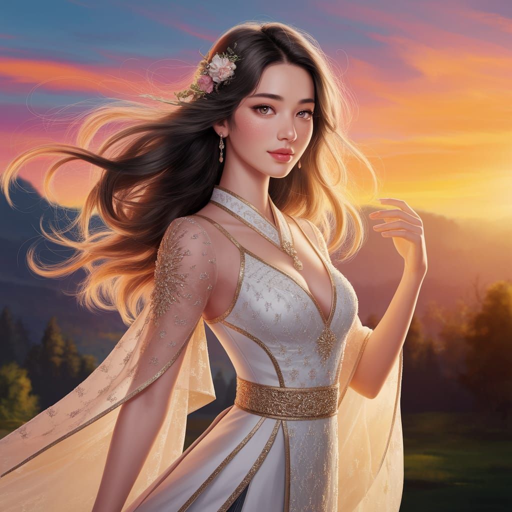 Ethereal Beauty Against Vibrant Sunset Hues