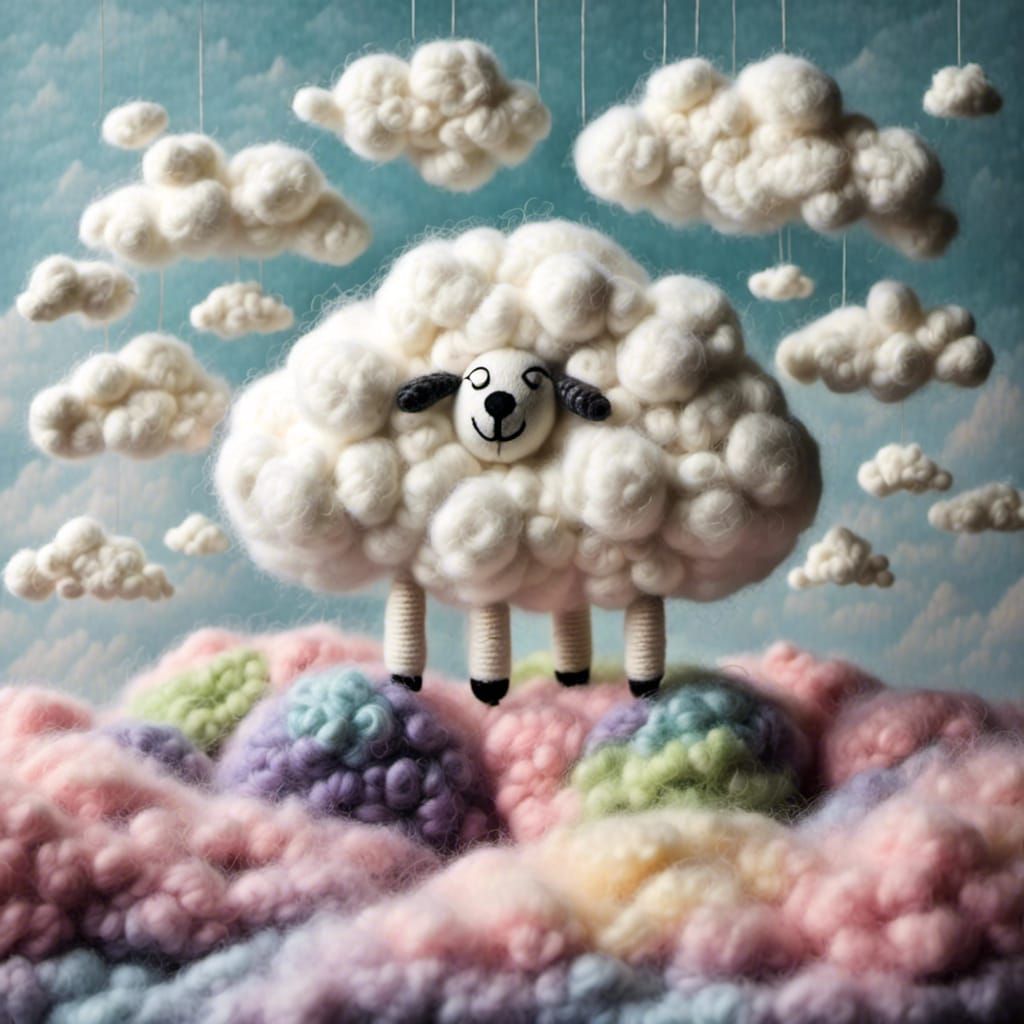 Felted Wool Sheep in the Clouds