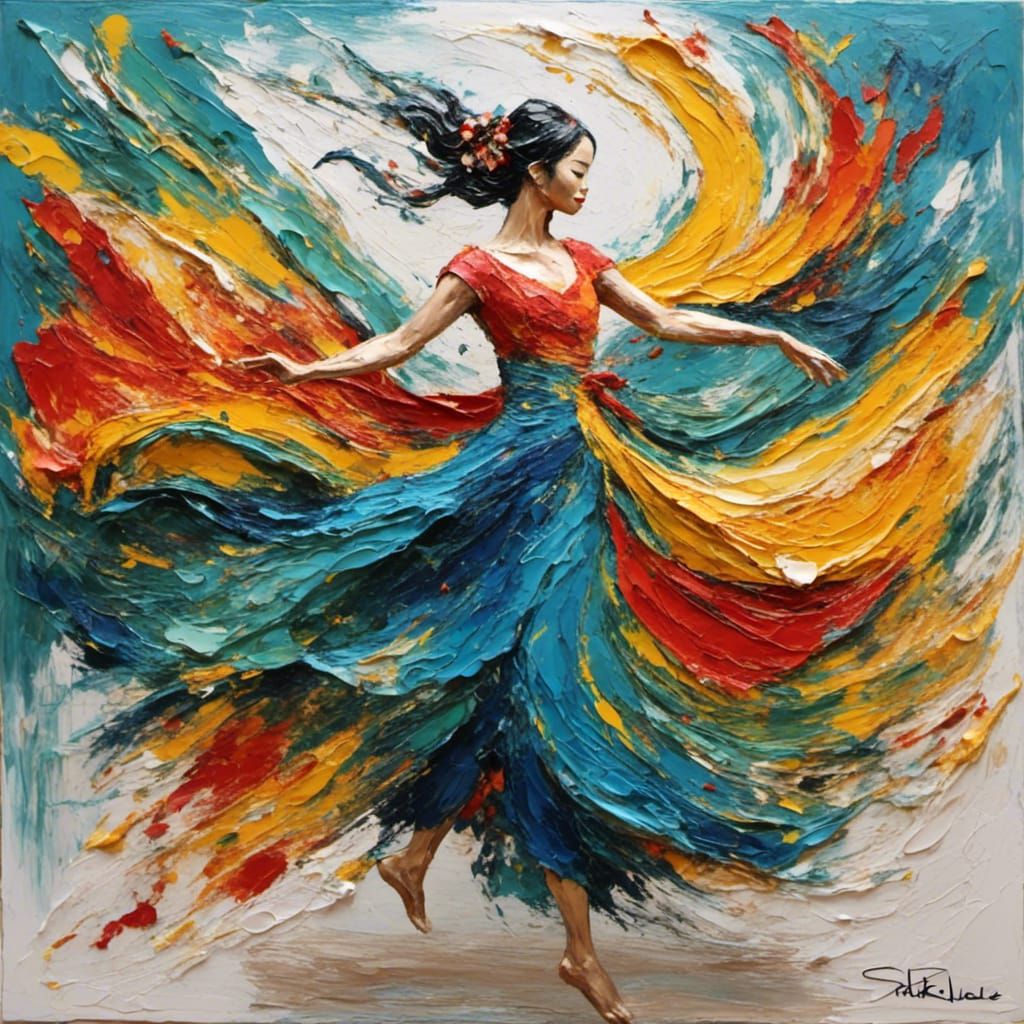 Salome's Dance: Impasto Style Colorful Scarves