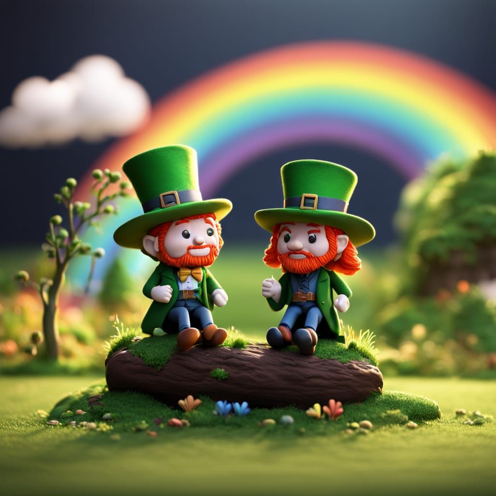 Gothic Leprechaun Couple in Whimsical Claymation Scene