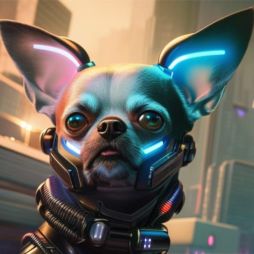 Cyberpunk Alien Chihuahua in Tech Noir Style