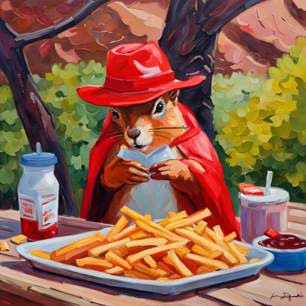 Squirrel's Picnic: An Expressionist Oil Painting
