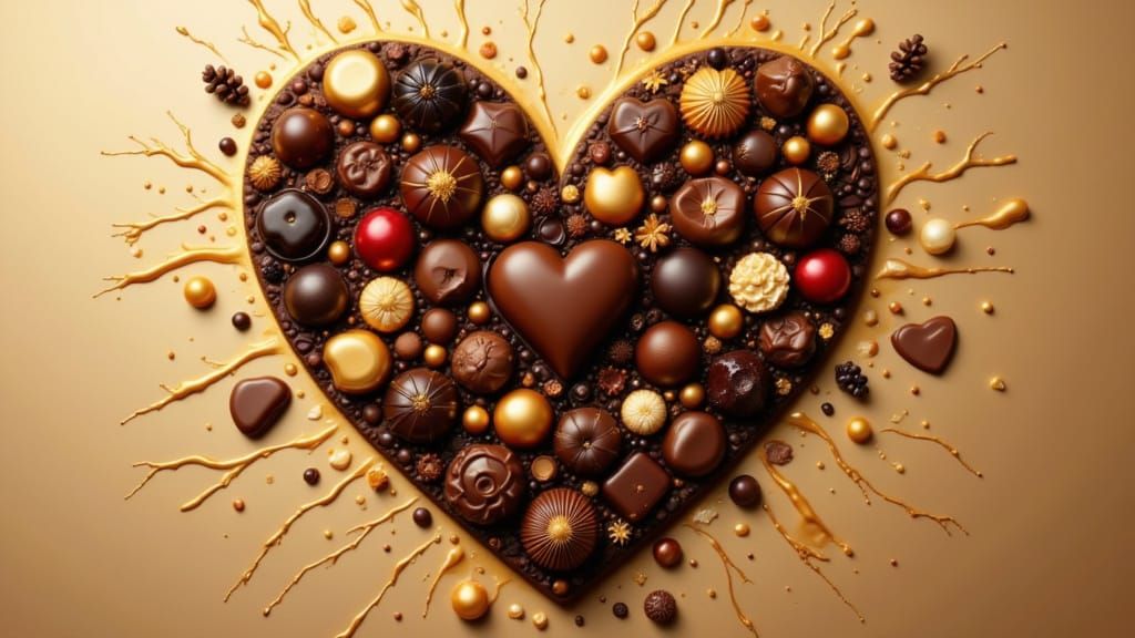 Heart of Assorted Chocolates with Golden Caramel Rays