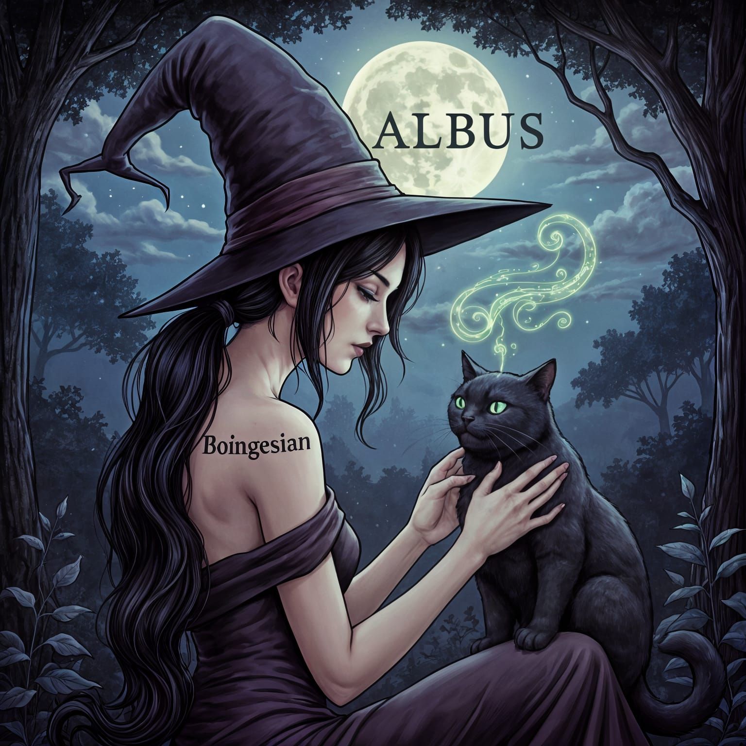 Mysterious Woman with Cat in Dark Fantasy Comic