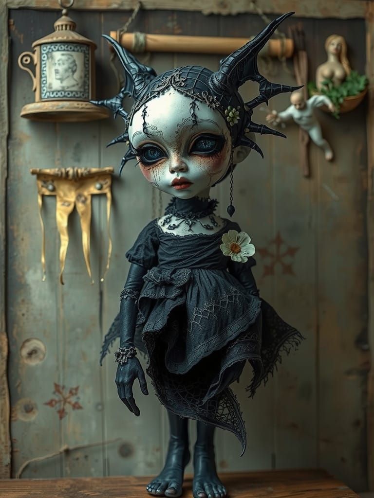 Grotesquepunk Doll in Charcoal Impasto