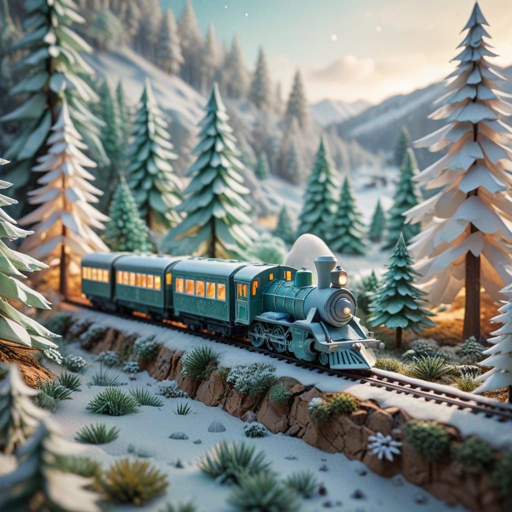 Origami Train Journey Through Snowy Papercraft Winter Scene