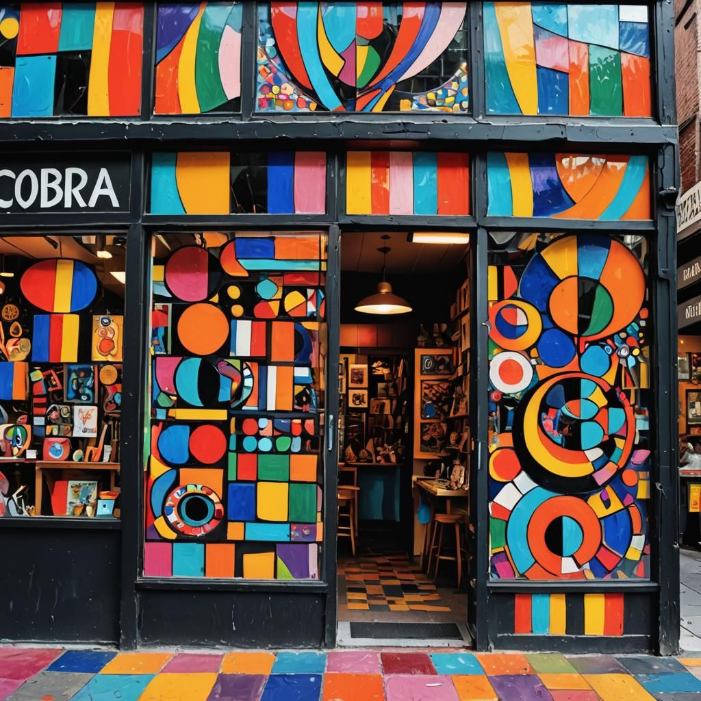 Vibrant Mid-Century Business Scene in Geometric Abstraction ...