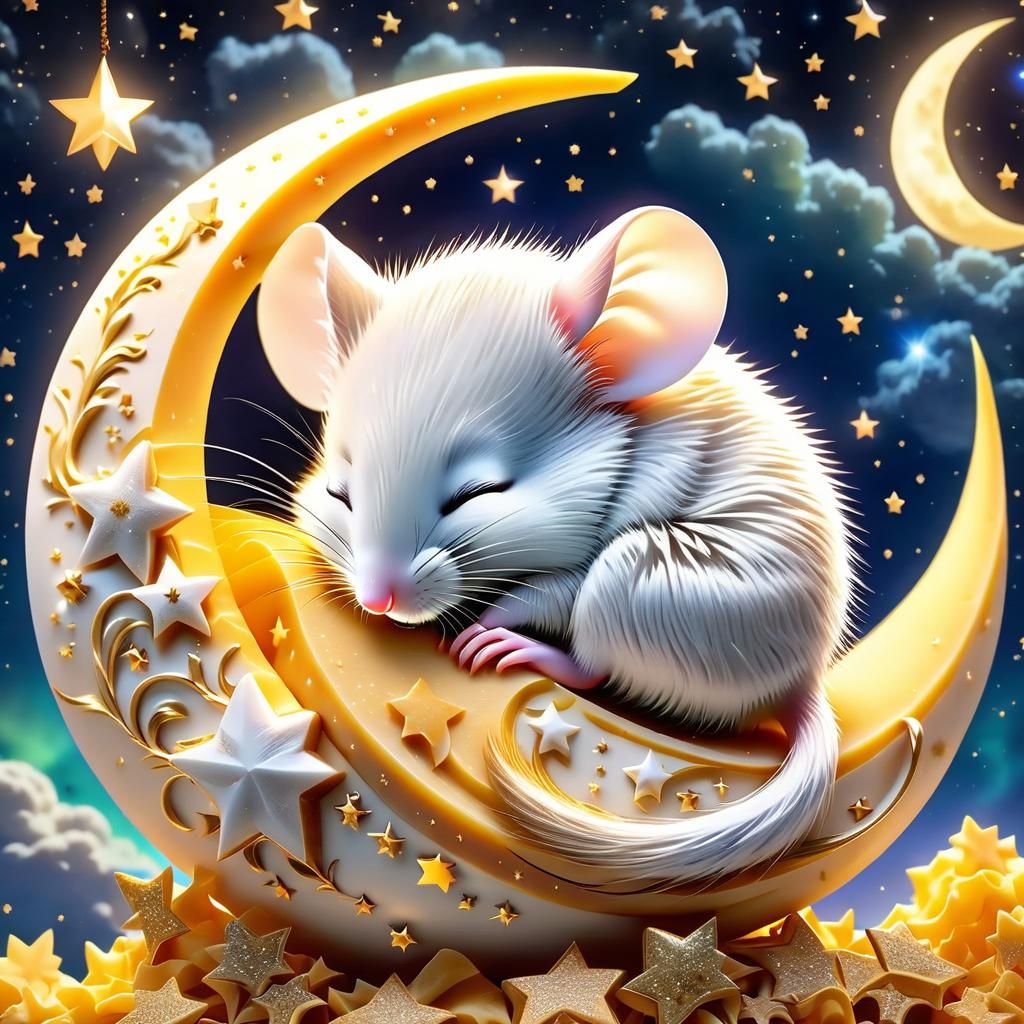 Sleepy Mouse on a Cheese Moon