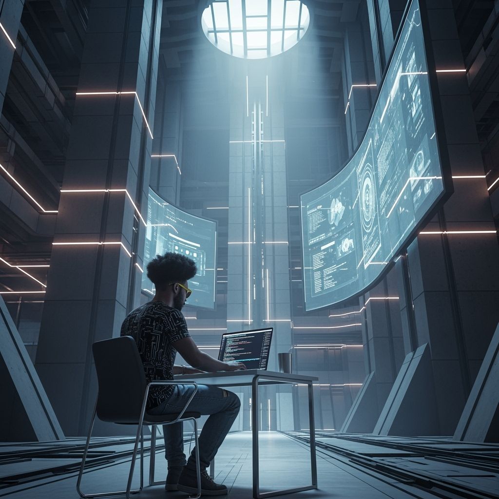 Futuristic Tech Professional in Underground Building