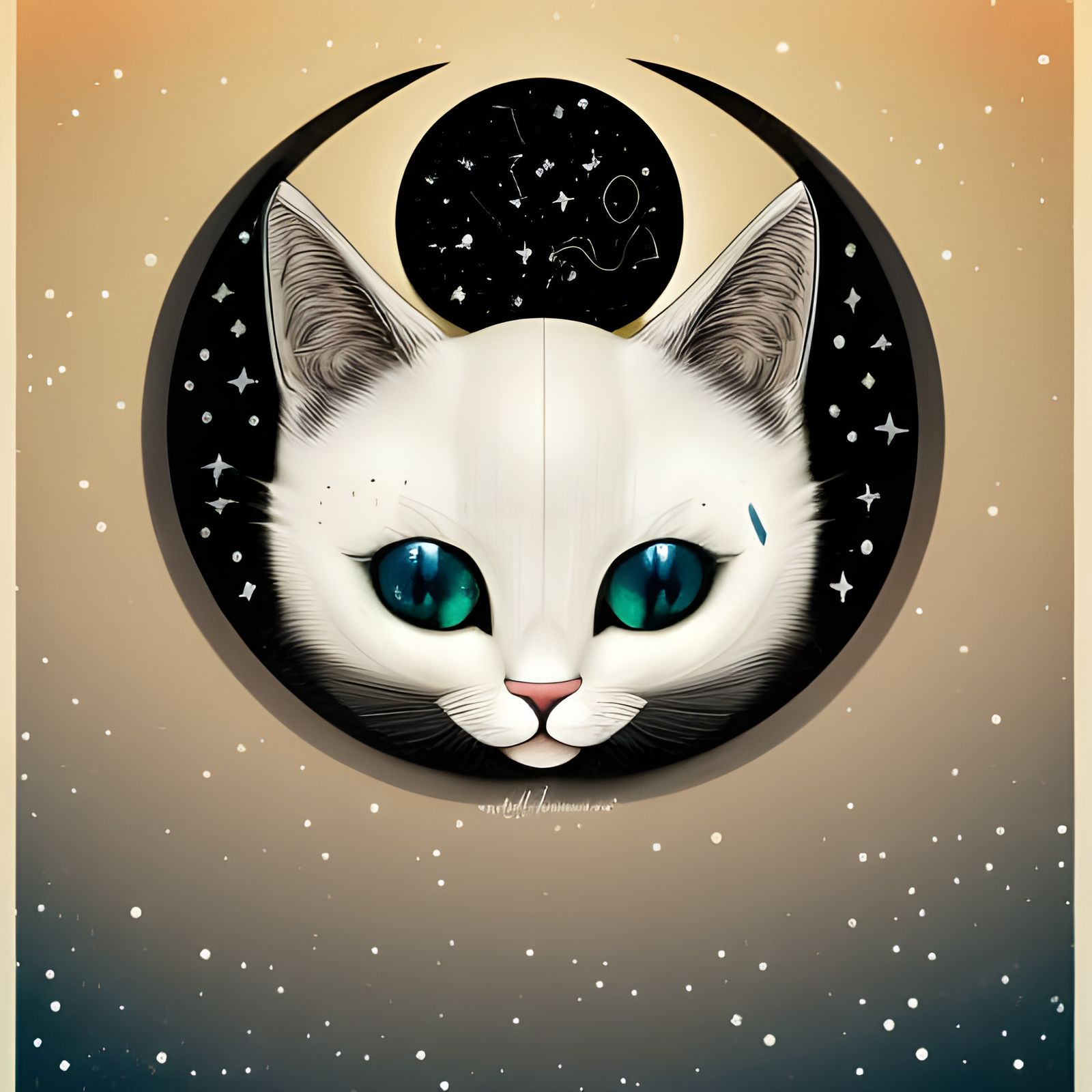 Cosmic Cat: Crescent Moon Tattoo in Astral Illustration