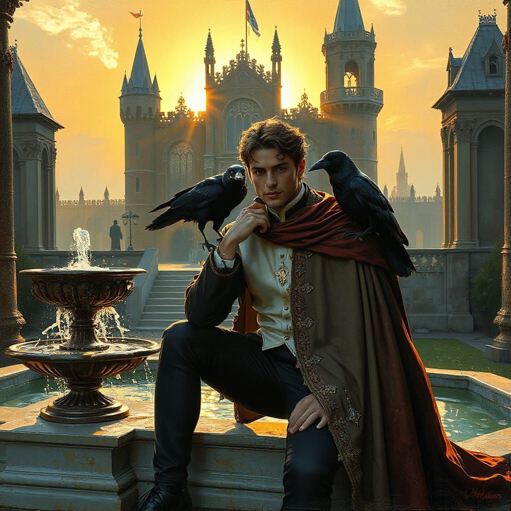 Fantasy Prince by Fountain: Impasto Acrylic Painting