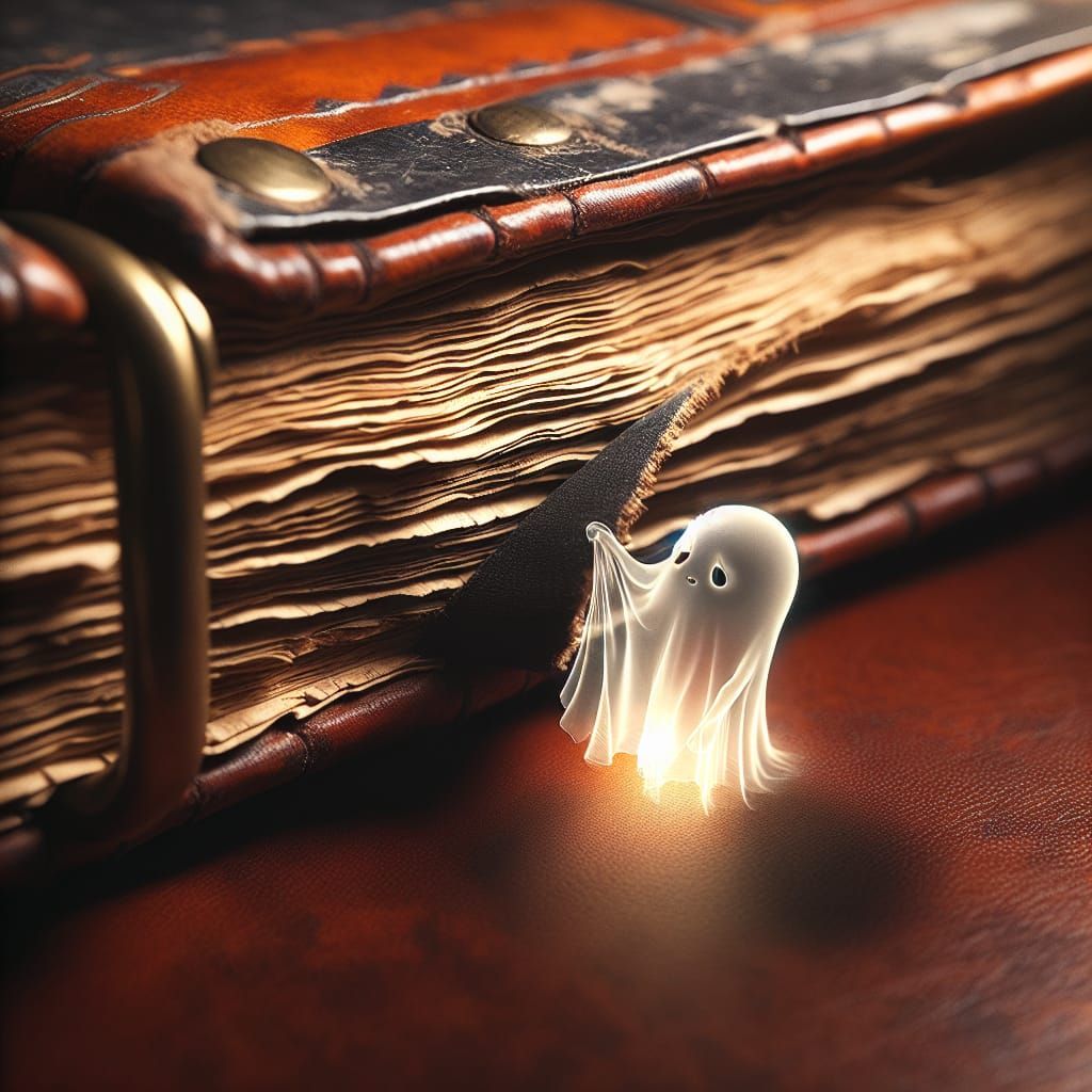 Ethereal Apparition and Ancient Ledger Close Up