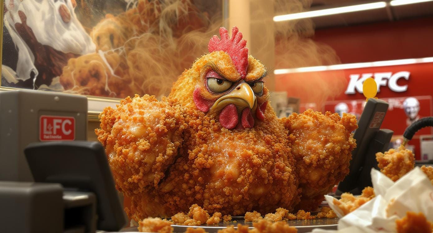 Grumpy Fried Chicken at KFC in Surreal Style