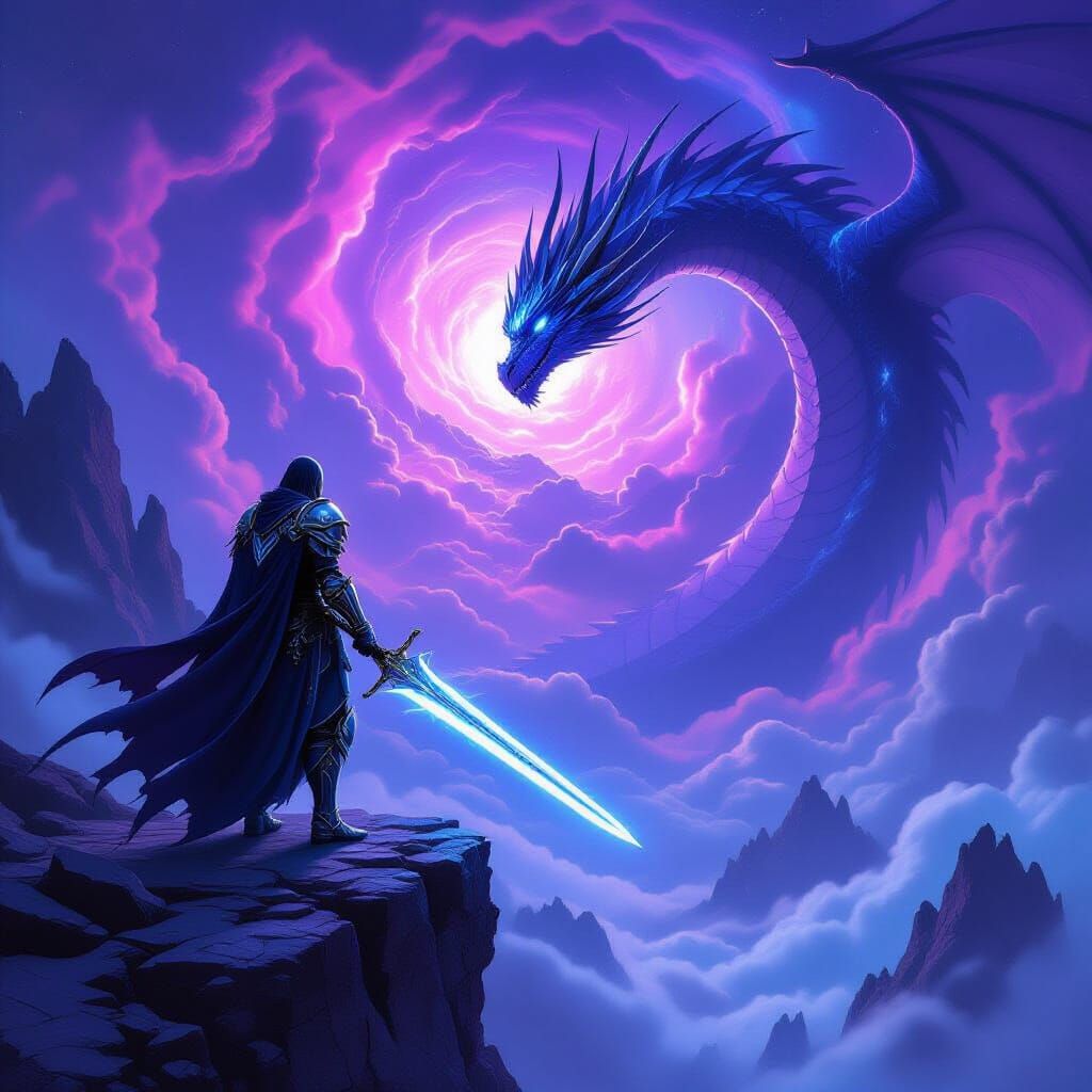 Aetherpunk Knight Watches Cosmic Dragon Emerge