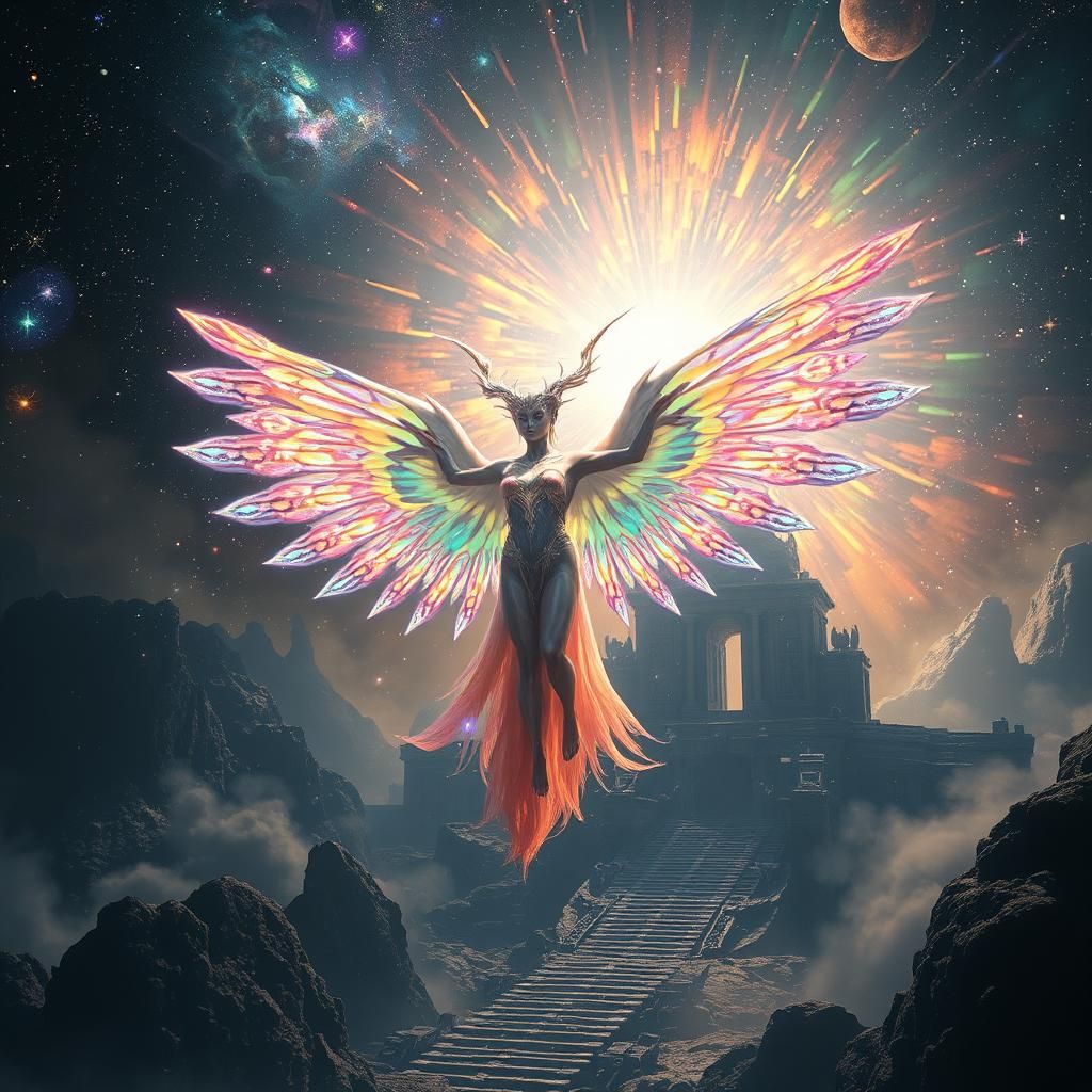 Celestial Being in Shimmering Cosmos, Painterly Style