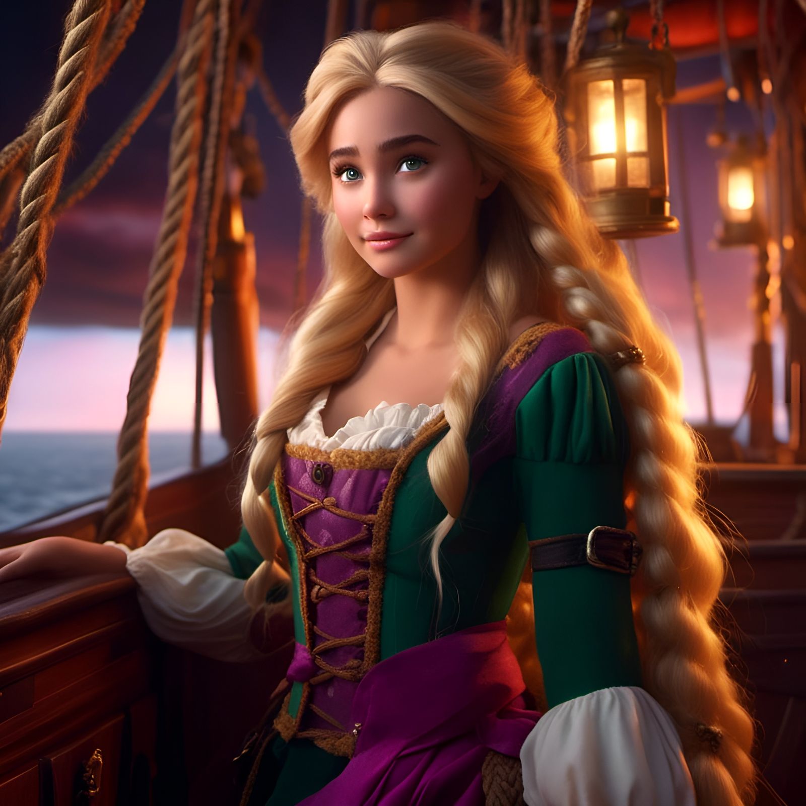 Rapunzel as Pirate: Detailed Matte Painting