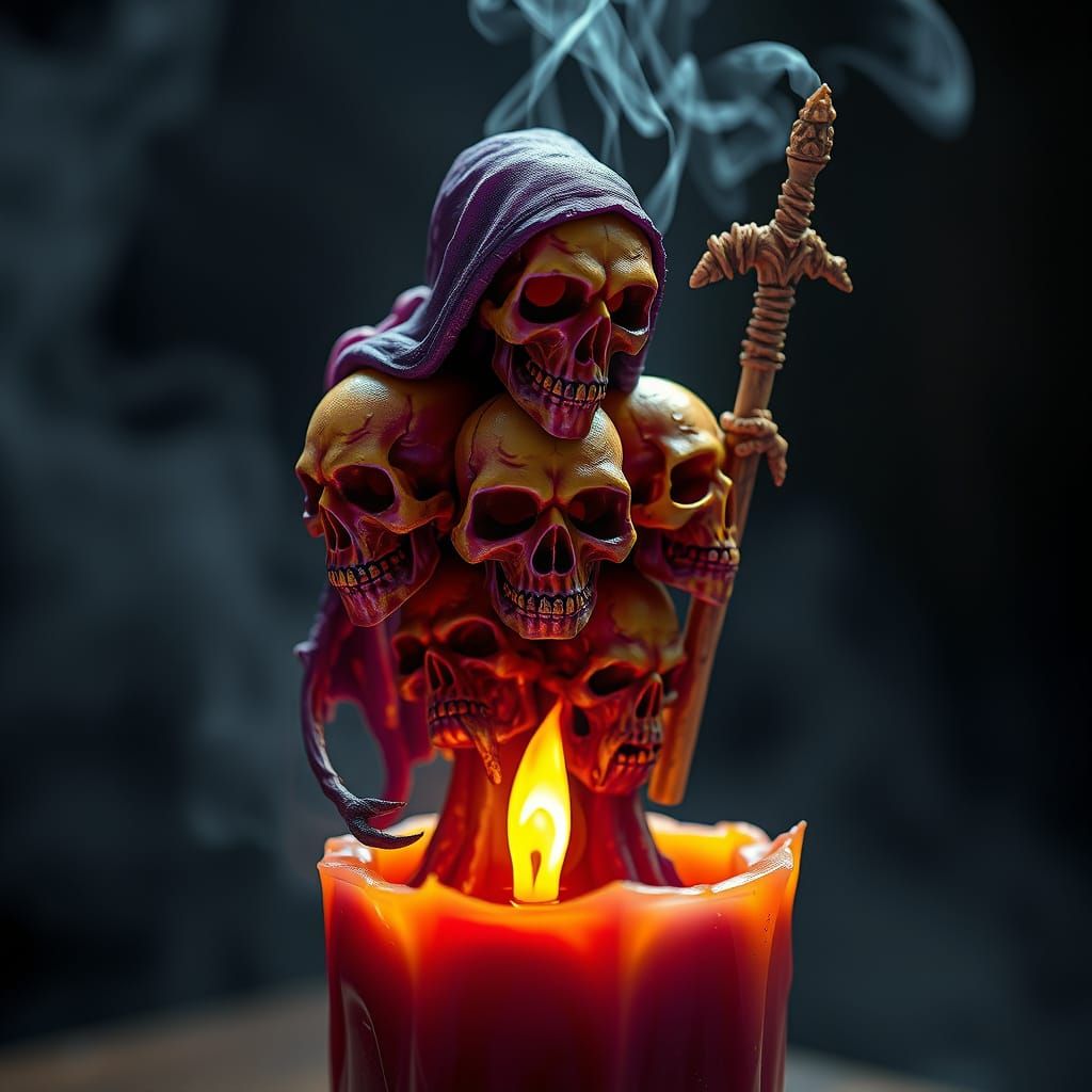 A detailed and intricate figure made of wax running down and...