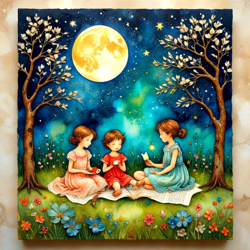 Whimsical Children's Scene in Vibrant Storybook Style