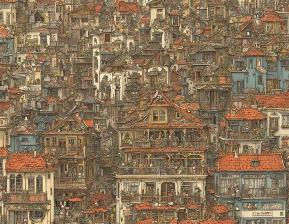 Vibrant Waterfront Metropolis in Intricate Detail