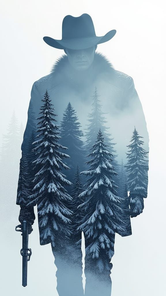 Arthur Morgan Silhouette in Winter Landscape Double Exposure