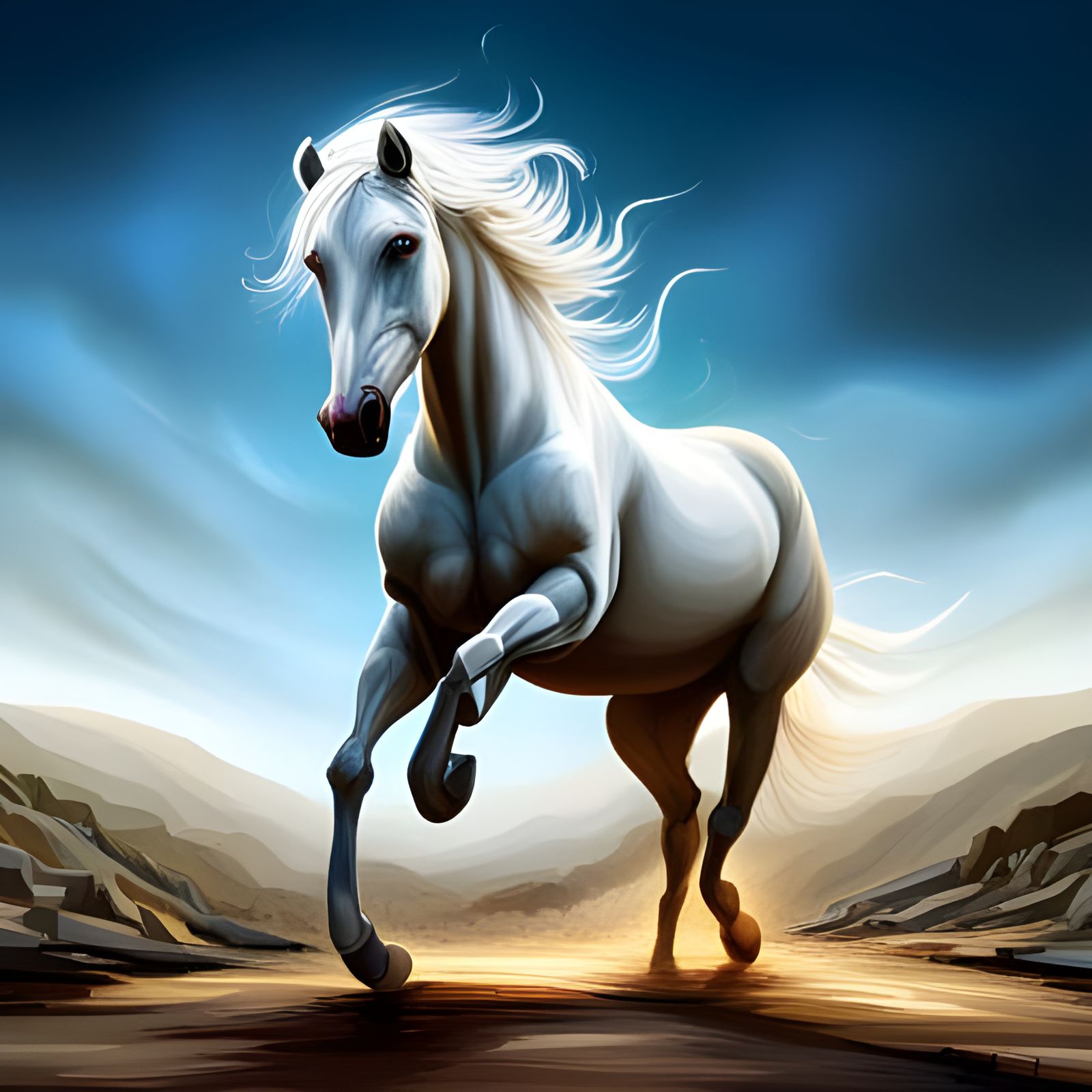 White Horse Enters Land of Freedom: Hyperrealistic Splash Ar...
