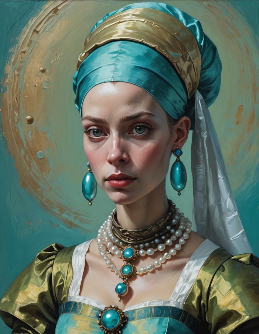 remake paint " Girl with a Pearl Earring" by Johannes Vermeer, v2