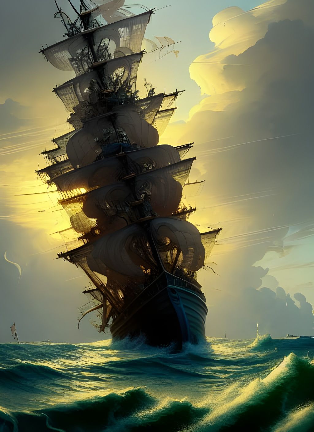 Stormy Seas: Pirate Ship Digital Illustration