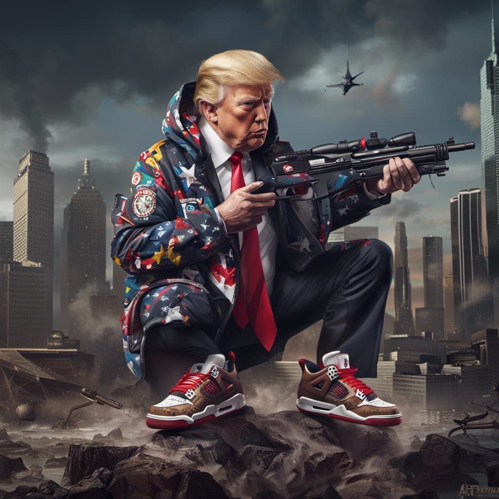 Donald Trump in BAPE Hoodie with Gun