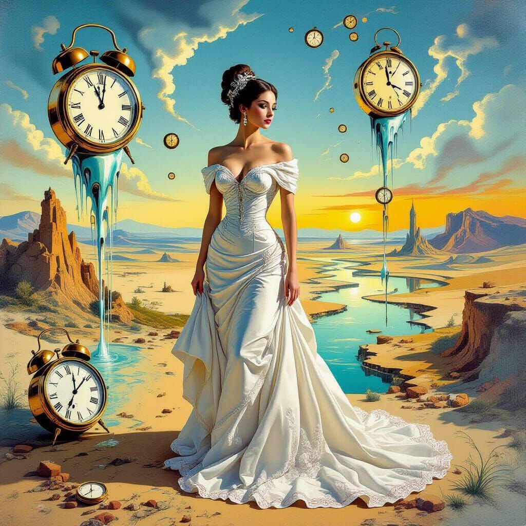 Elegant Woman in Surreal Dreamscape, Salvador Dali Style