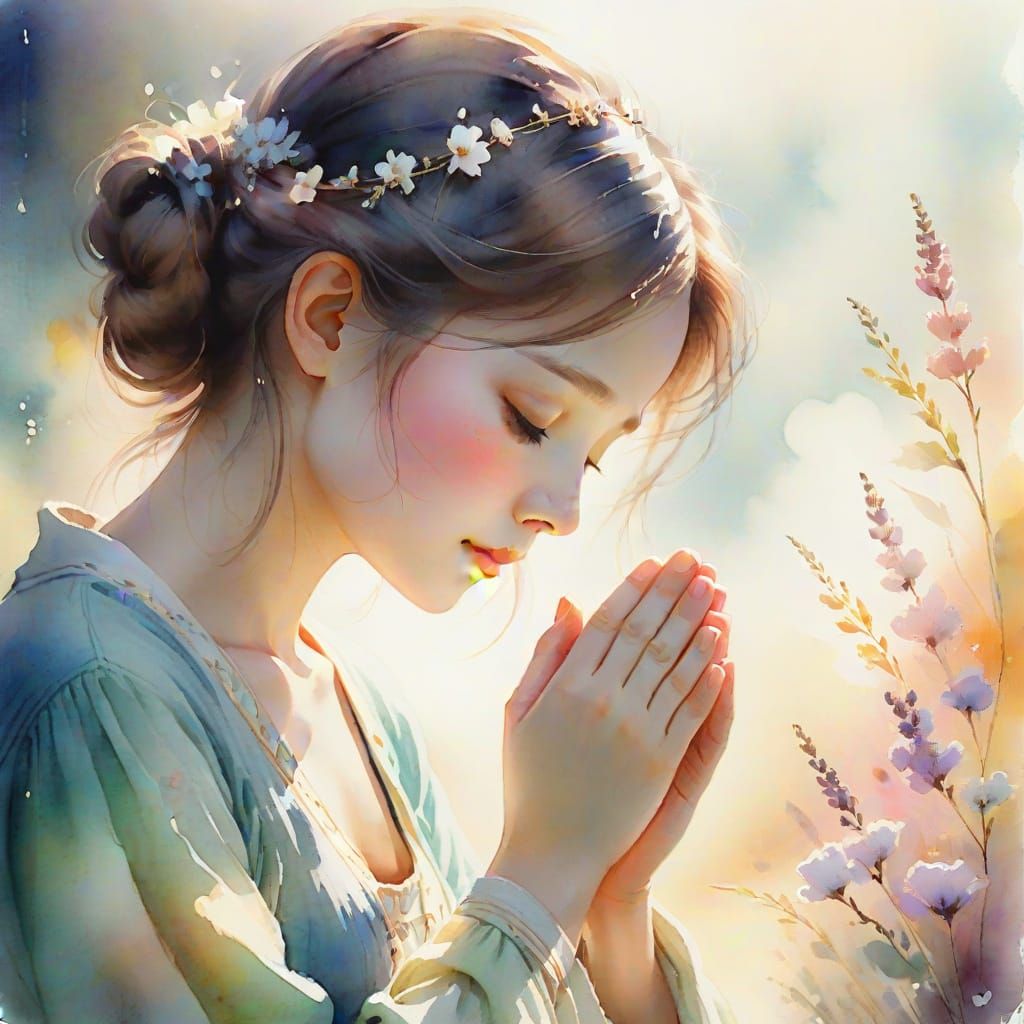 Serene Prayer in Watercolor Concept Art