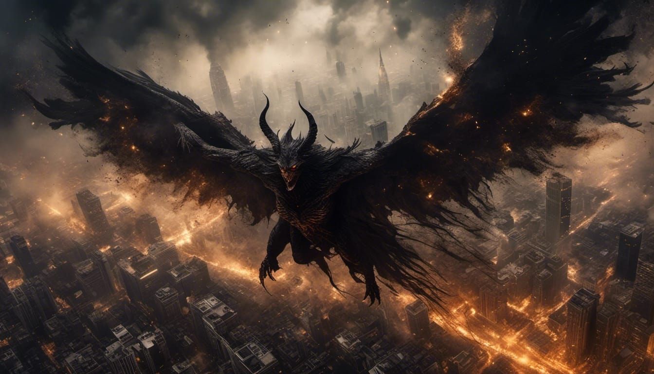 Apocalyptic Demon Ascends Over Wartorn City