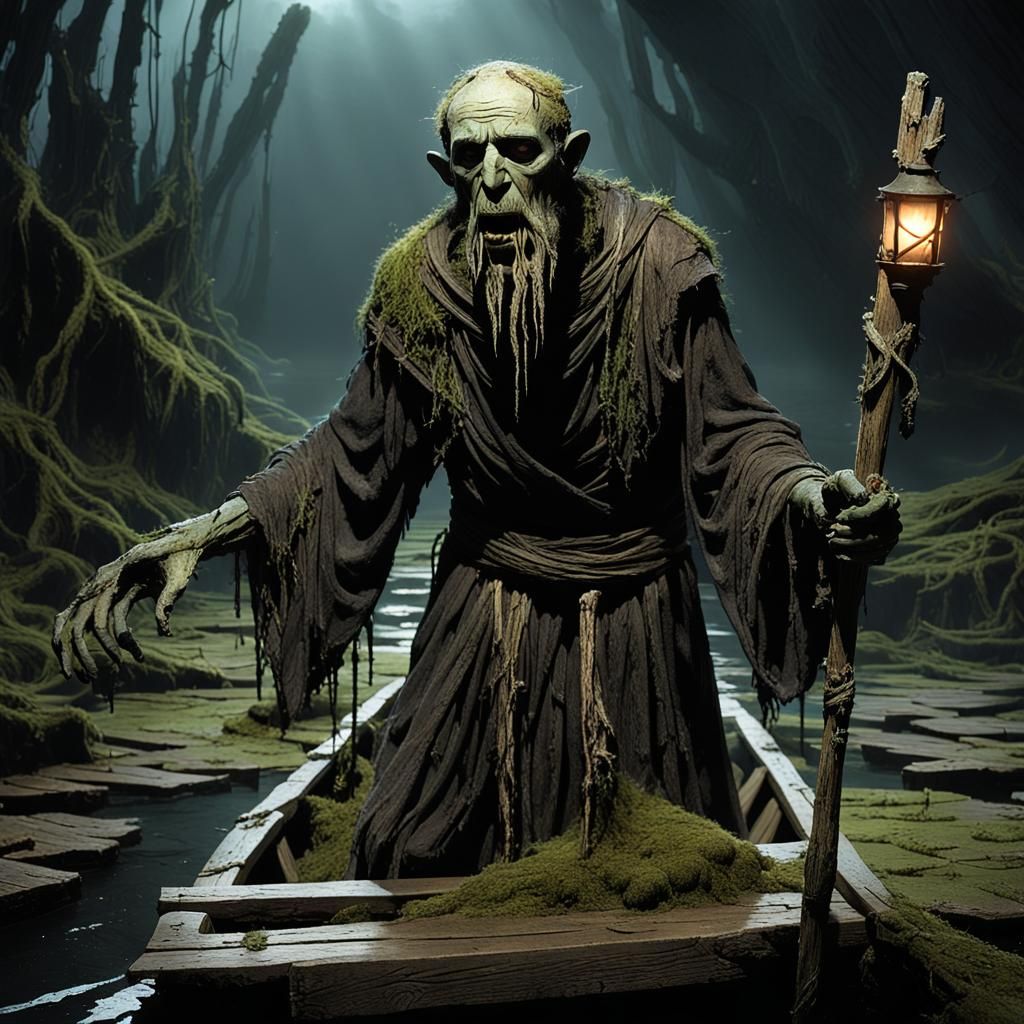 Gaunt Charon Ferrying Souls on the River Styx
