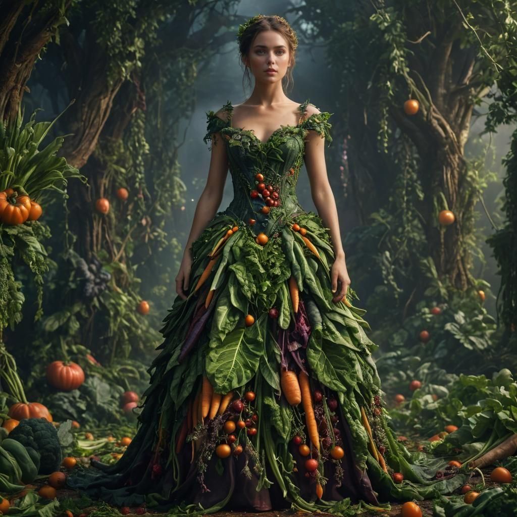 Vegetable Dress: Detailed Fantasy Concept Art