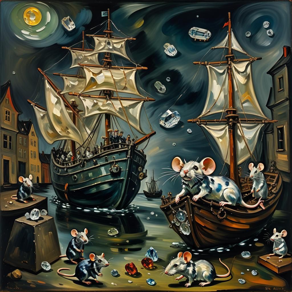 Crystal Ship with Mice and Rats: Still Life