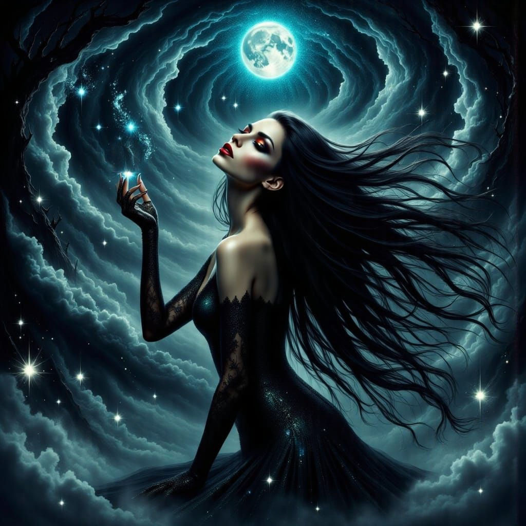 Dark Fantasy Witch in Flight