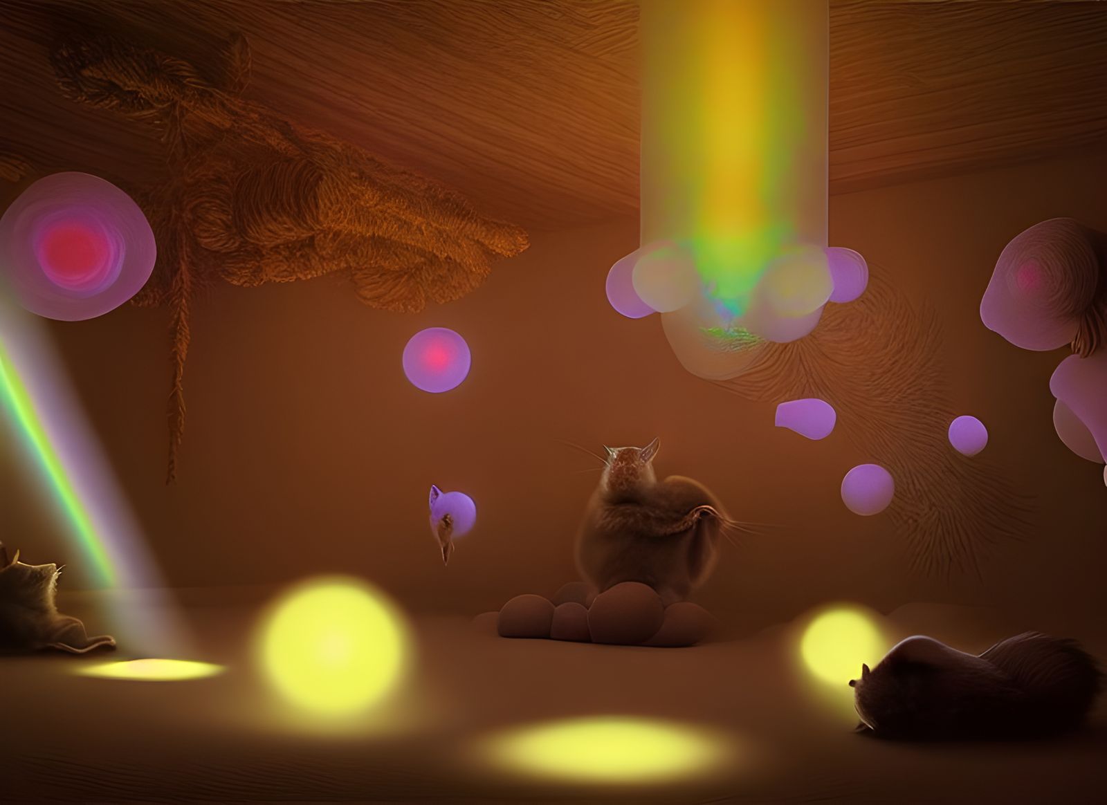 Glowing Chinchillas Playing with Iridescent Particles