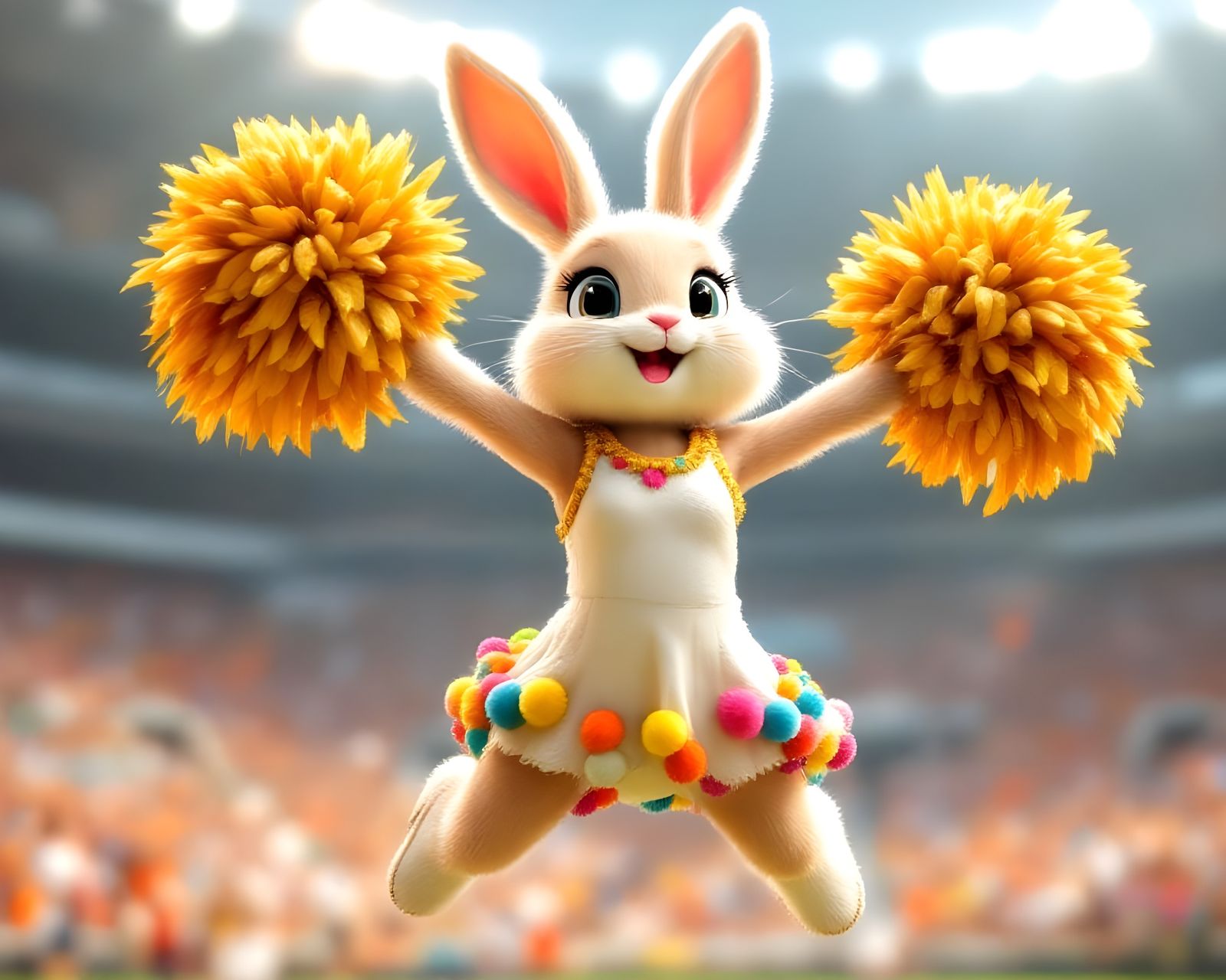 Anime Bunny Rabbit Cheerleader in Stadium Setting