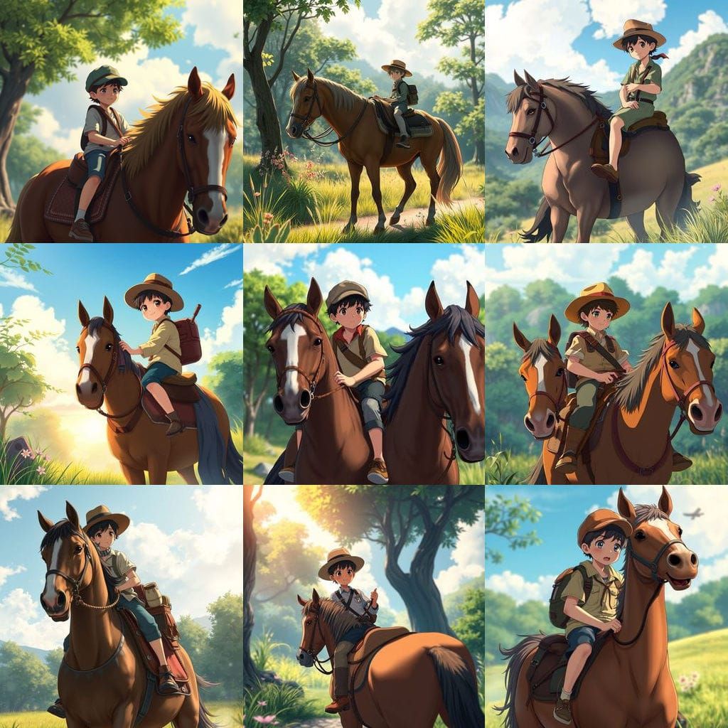 Boy on Horse in Street Clothes, Anime Key Visual Style