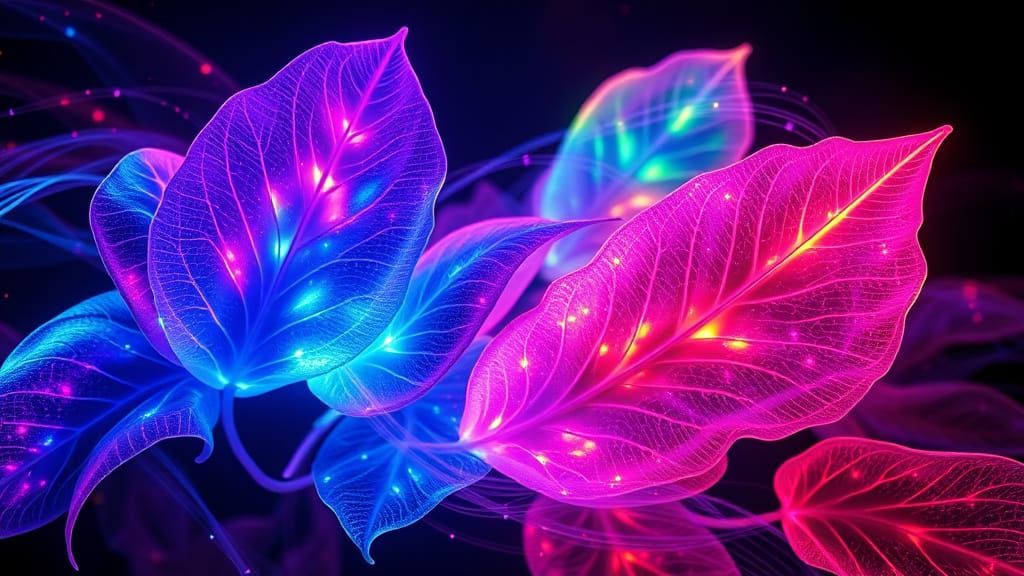 Surreal Cosmos of Swirling, Iridescent Leaves