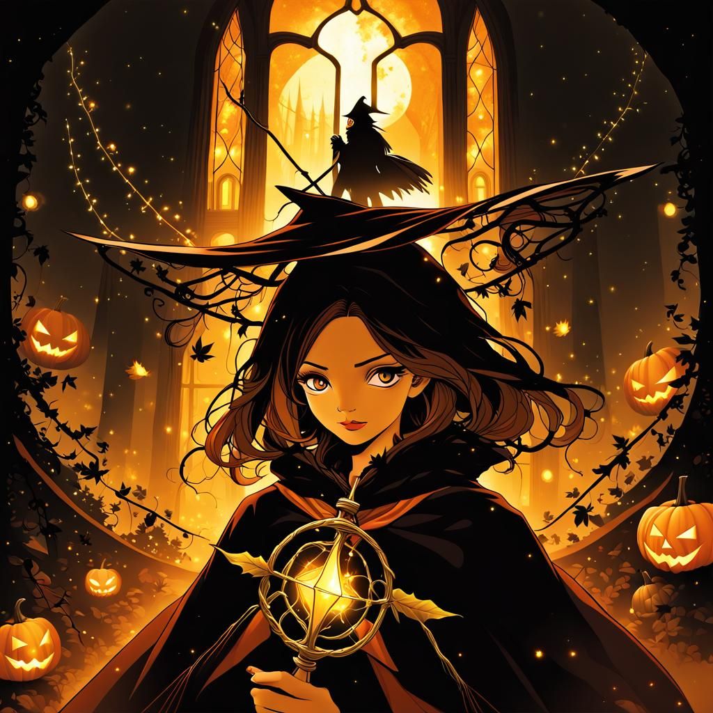 Mysterious Witch Casting Magic in Forest, 3D Anime Style