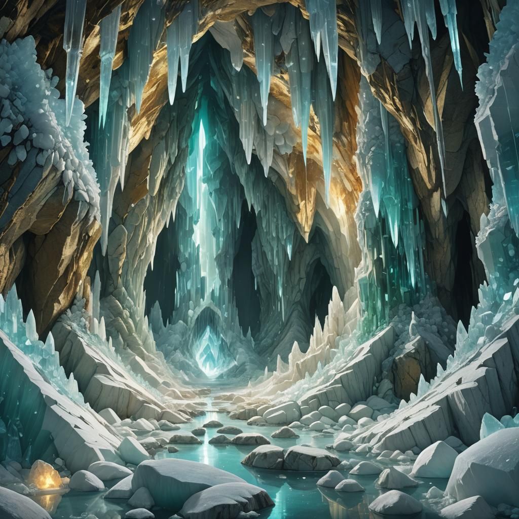 Quartz Geode Cavern: Fantasy Art in Matte Painting Style