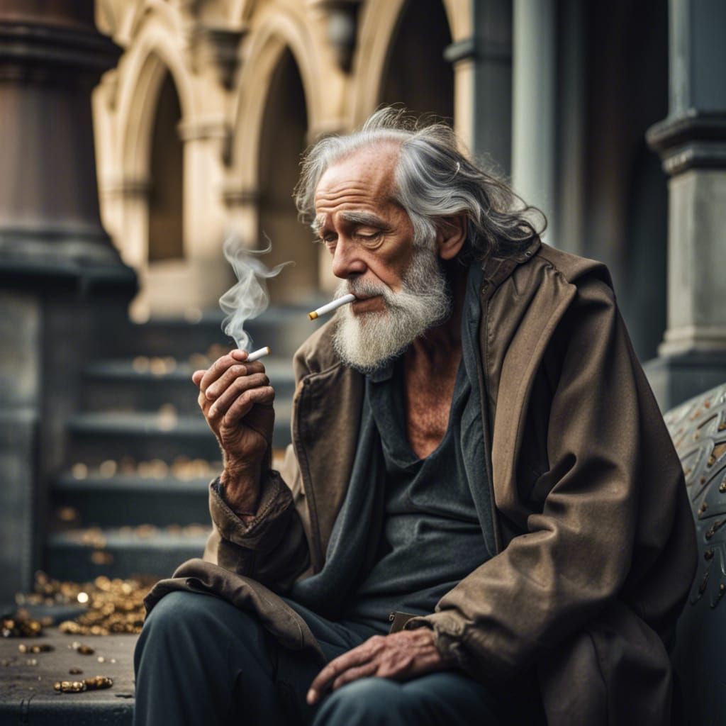 Homeless Man in Opulent Castle