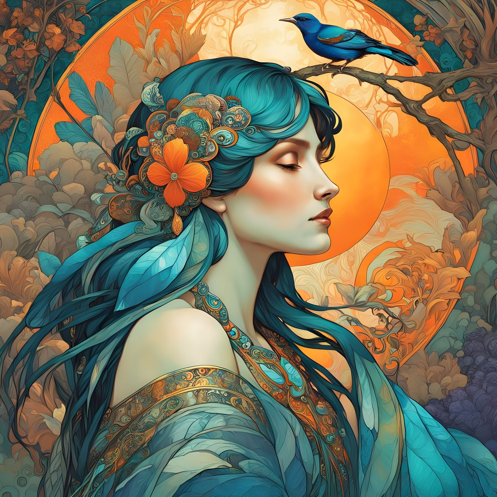 Blue-Banded Pitta Bird in Sunset Jungle