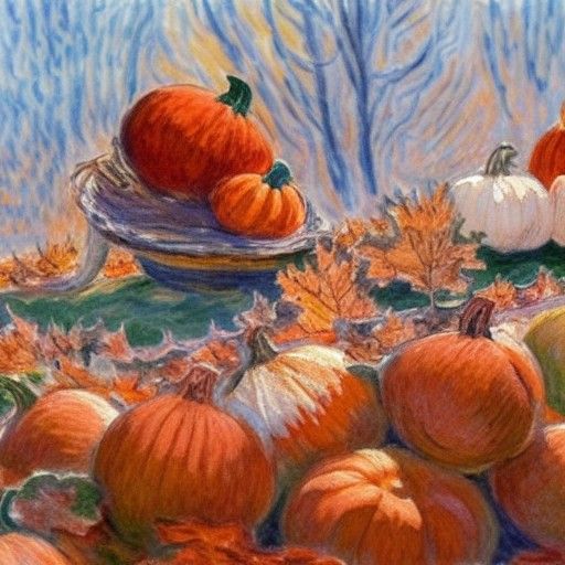 Jack-o'-Lanterns in Autumn Leaves: Impressionist Watercolor