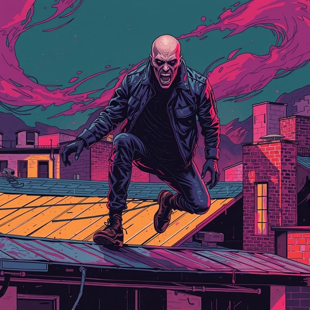 Punk Vampire Leap in Synthwave Horror Scene