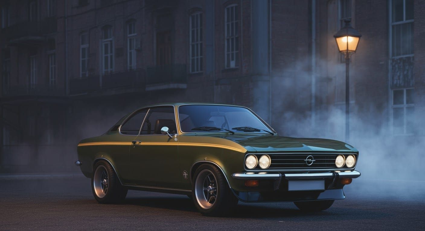 1972 Opel Manta in a Foggy 70s Cityscape
